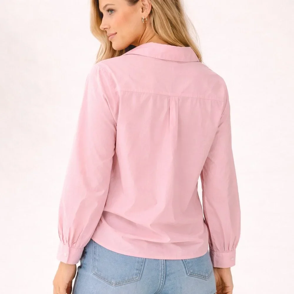 Old Navy Pink Lace-Up Poplin Poet Blouse Cottagecore Renaissance Small - Picture 3 of 16